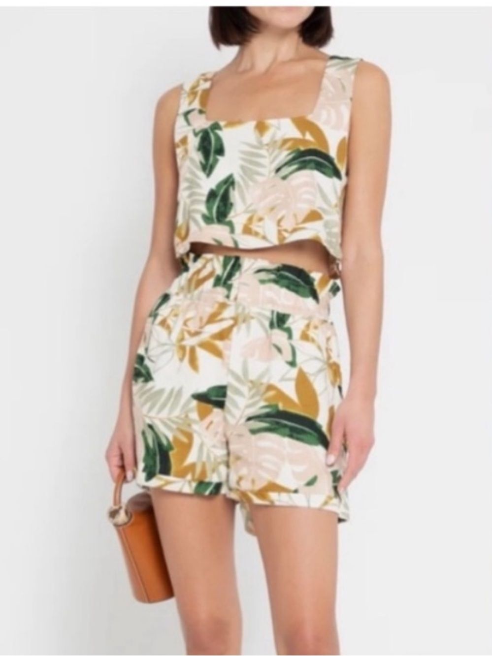 o.p.t Tropical Print Two Piece Crop Top & Shorts Set Size M